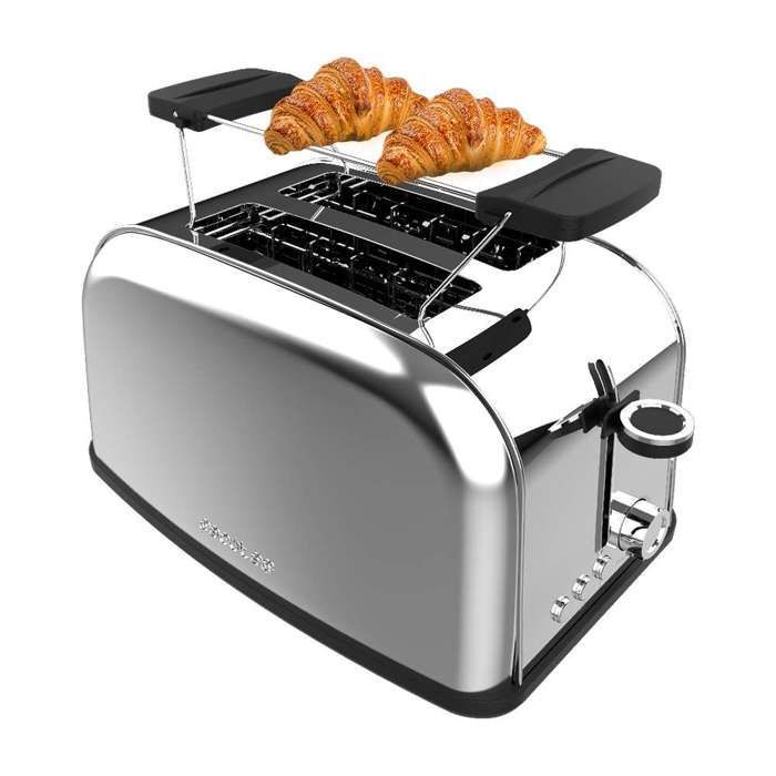 Cecotec Grille-pain vertical Toastin' time 850 Inox, 850 W de puissance, Double fente longue et large de 3,8 cm