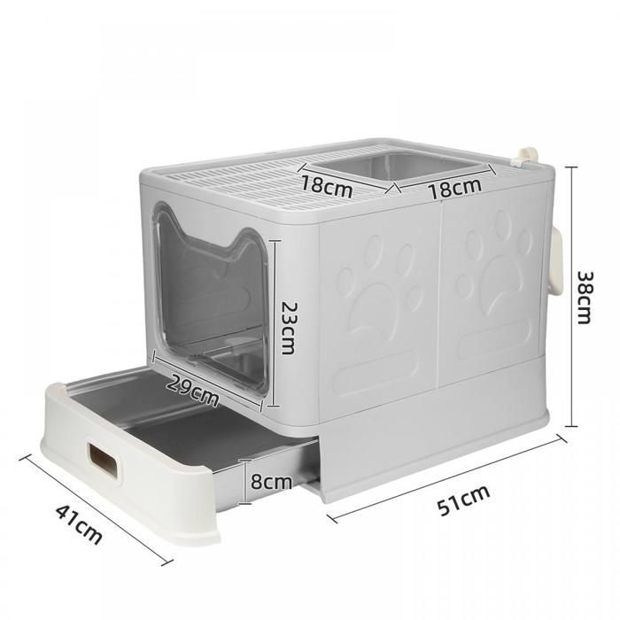 SUPFINE Bac à Litière pour Chat avec 2 Portes, Maison de Toilette Pliable pour Chat avec Couvercle et Tiroir, 41 × 51 × 38 cm
