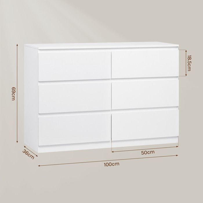 Commode 6 Tiroirs - 100x36x69cm - WOLTU Meuble de Rangement Moderne Blanc - Assemblage Facile