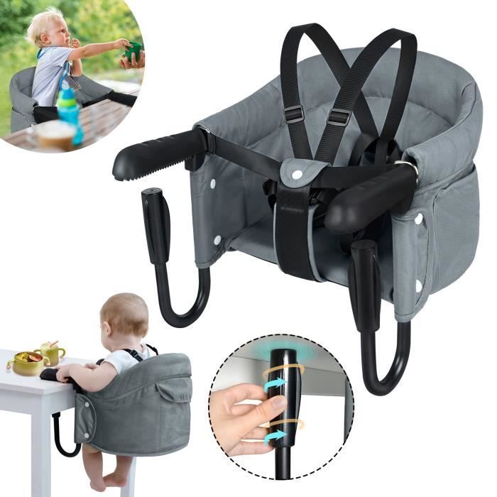 Silla plegable para bebé YUENFONG con abrazaderas antideslizantes y bolsillo, ideal para mesa de comedor y camping, color gris.