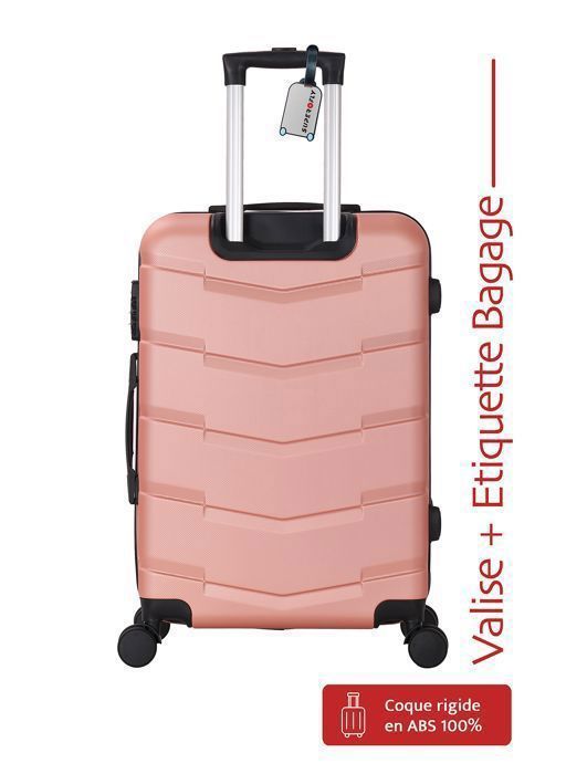 Middelgrote koffer met harde schaal (65 cm) en luchtstroomventilatie in roze + bagagelabel - 4-wielige 360° koffer - 3,0 kg - 65 liter ADC