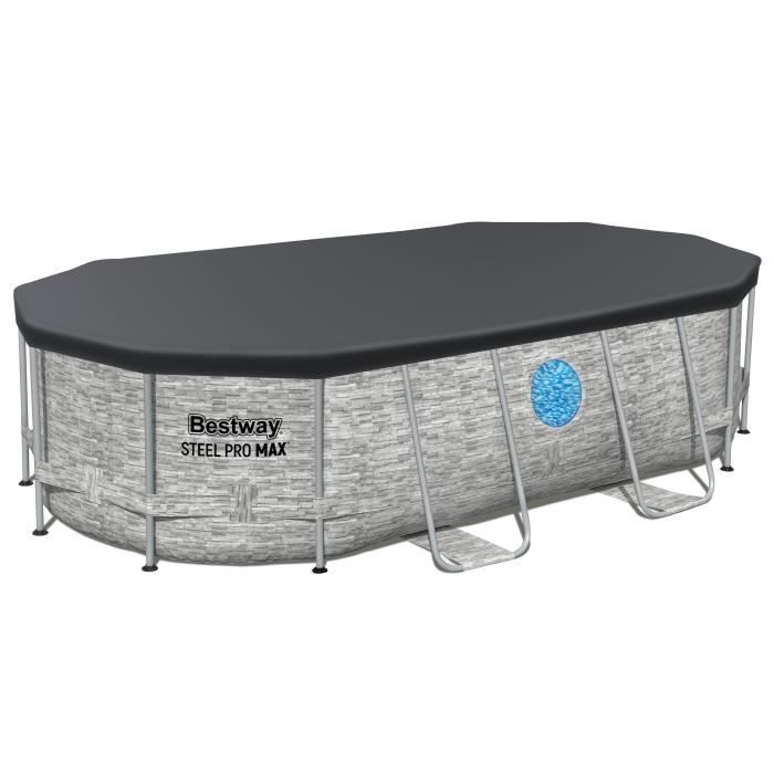 Kit de piscina tubular elevada BESTWAY - Steel Pro MAX™ - 427 x 250 x 100 cm - Ovalada (filtro de cartucho, escalera, cubierta, 1 cartucho)