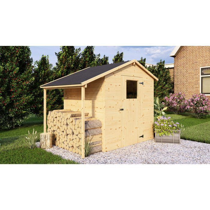 Wooden garden shed with lean-to - Untreated pine - 2.96 m² (shed) + 0.88 m² (lean-to) - 12 mm panels