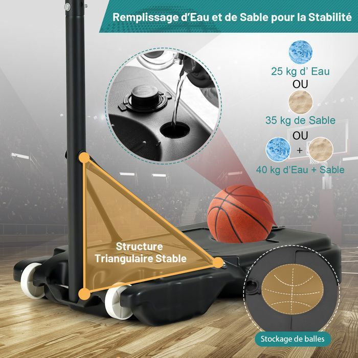 Aro de baloncesto independiente COSTWAY con ruedas - Altura ajustable de 90 a 210 cm - Tablero de PE - Se puede rellenar con agua o arena - Para mayores de 3 años - Verde