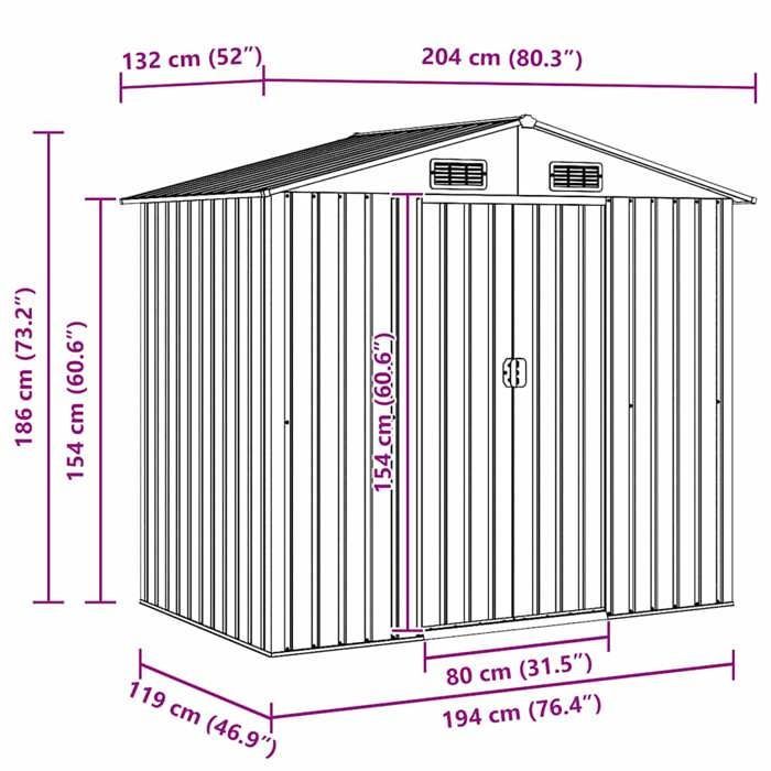 vidaXL Abri de stockage pour jardin Métal Gris 204 x 132 x 186 cm 42983