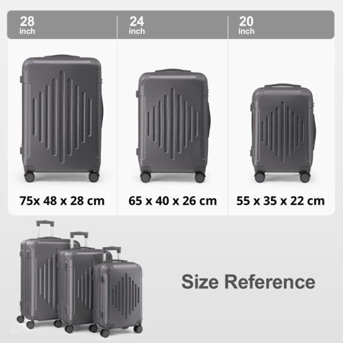 ALIGHTUP - Set di valigie - Set di 3 valigie con ruote - Strisce a rombi - Grigio scuro