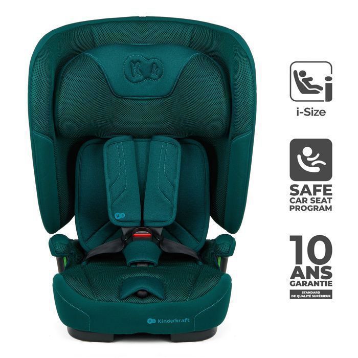 Seggiolino auto Kinderkraft FIX2GO I-SIZE, 76–150 cm, da 15 mesi a 12 anni, ISOFIX, schienale pieghevole, facile da trasportare, verde.