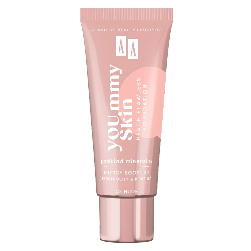 AA YOUmmy Skin Peach Flawless Podkład mineralny dodający blasku, 02 Nude