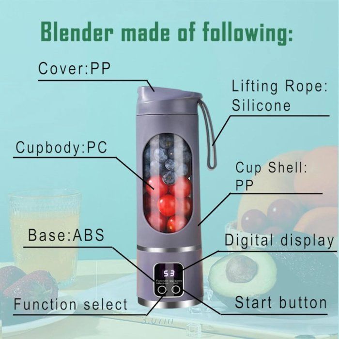 Spremiagrumi - Spremiagrumi per frutta e verdura - Spremiagrumi elettrico portatile USB - 500 ml - Mini frullatore - B
