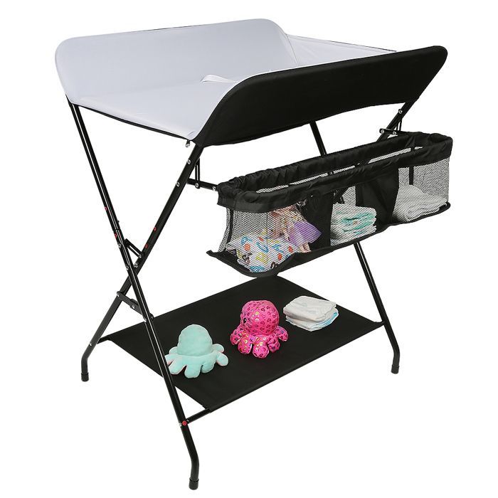 KEDIA Table à Langer Portable pour Bébé, Noir et Blanc, 79*55.5*96cm, avec 4 Roulettes et Sac de Rangement, Peu Encombrant