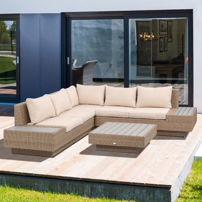 Outsunny - Salon de jardin - Résine tressée imitation rotin PE - 165x84x173cm - Marron