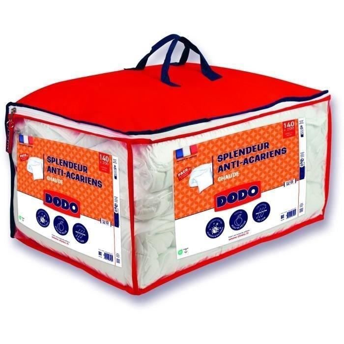 Juego de edredón DODO Warm Anti-Dust Ate 140x200 cm + 1 almohada 60x60 cm - Splendor - Relleno 100% Volupt'air 350gr/m² - Blanco