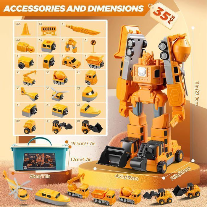 Juego de 35 piezas de bloques de construcción magnéticos con forma de robot transformable para niños de 3 a 9 años.