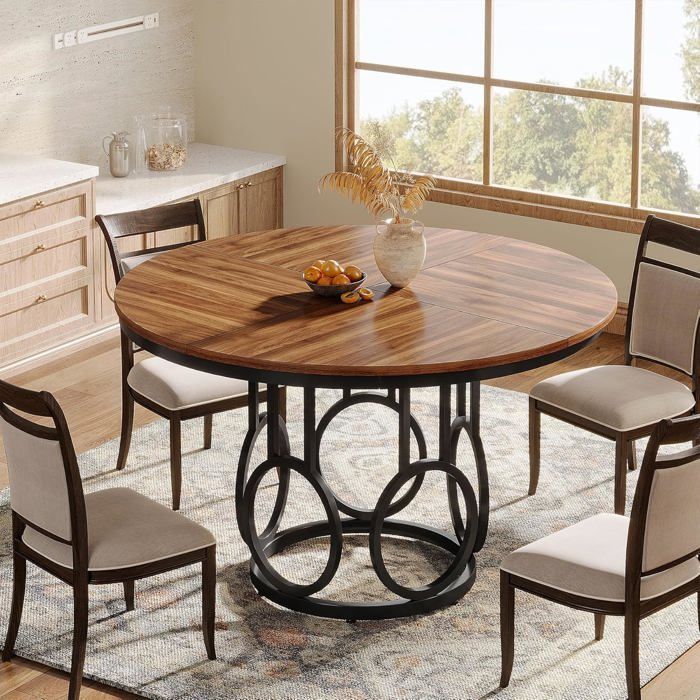 Tribesigns ronde eettafel voor 4 personen - 120 x 120 x 75 cm - met metalen poten - ronde keukentafel - bruin