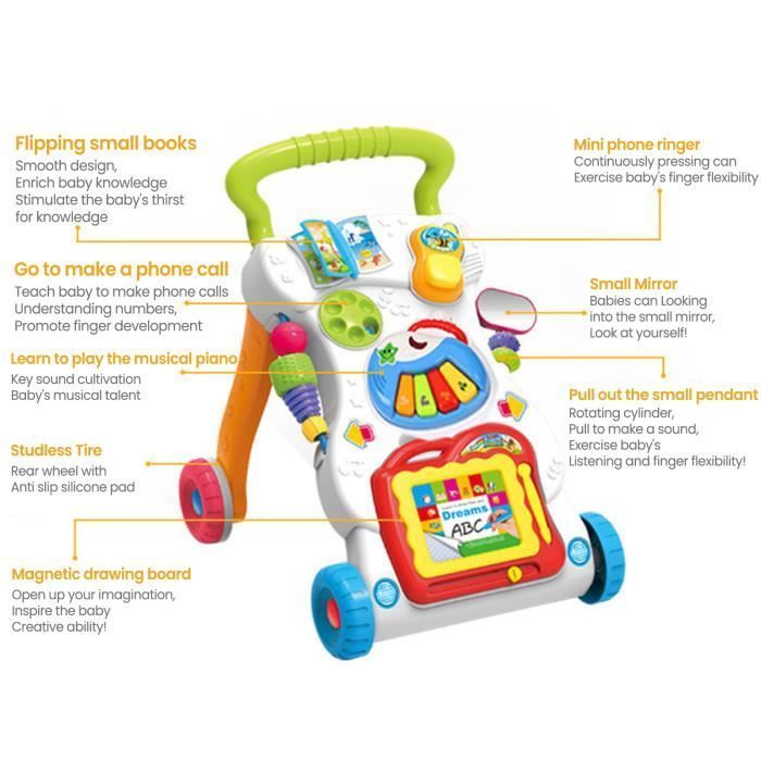 Girello per bambino, 3 in 1 per bambini che passano dalla posizione seduta a quella eretta, centro attività con funzione di aumento di peso, intrattenimento e suoni rilassanti.