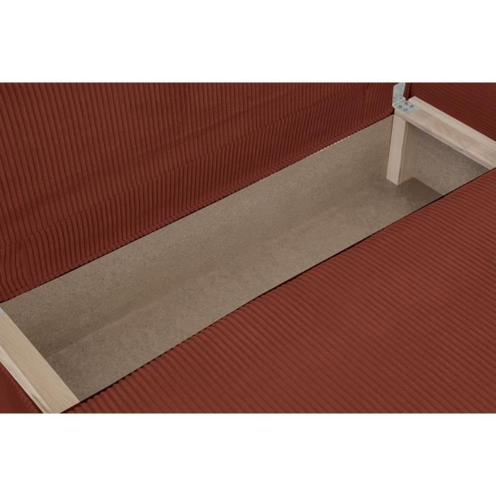 Canapé d'angle droit convertible - 3 places - MIKA - Tissu velours côtelé rouille - Coffre de rangement - 192 x 84 x 93 cm