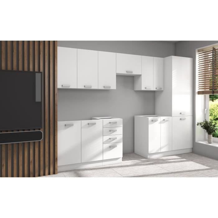 Juego completo de cocina ATLAS de 8 piezas - Acabado blanco - 300 x 52 x 82 cm (ancho x alto) - Encimera no incluida
