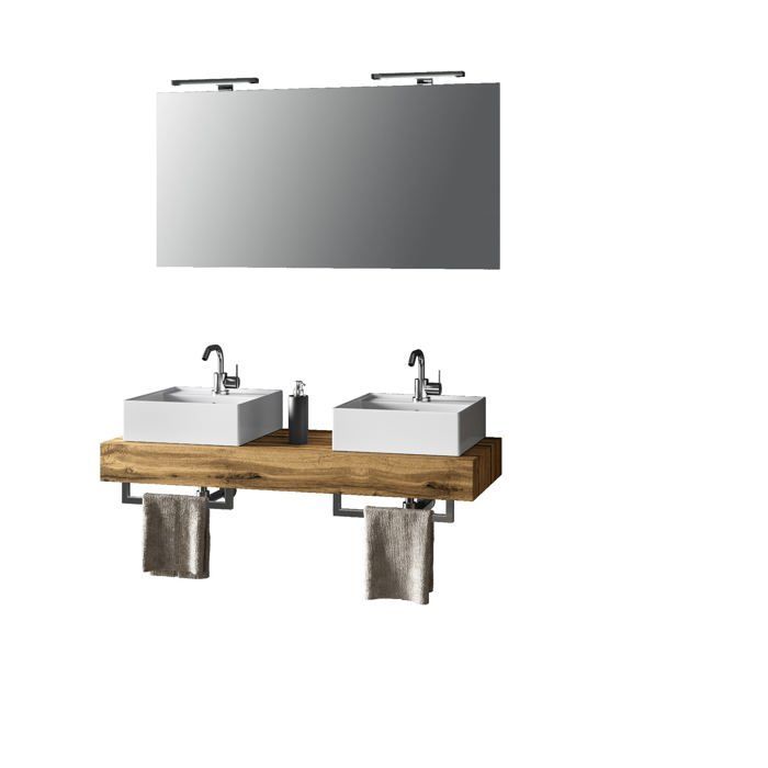 Ensemble de salle de bain double vasque 8 pièces ASTRA chêne miel