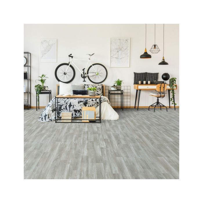 Sol Vinyle Imitation parquet gris clair - Rouleau de 2m x 3m