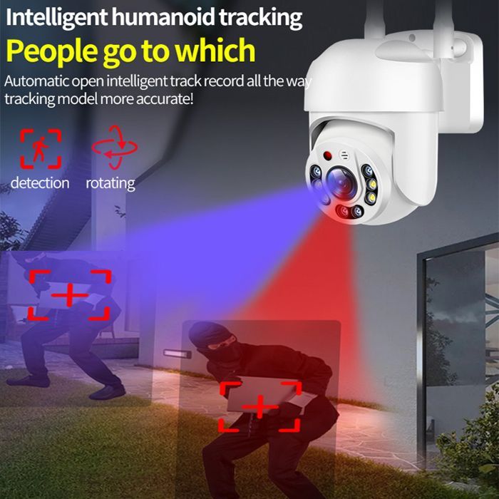 Telecamera di sicurezza domestica PRUMYA da 2 MP con Wi-Fi 5G, audio bidirezionale, visione notturna e grado di protezione IP66.