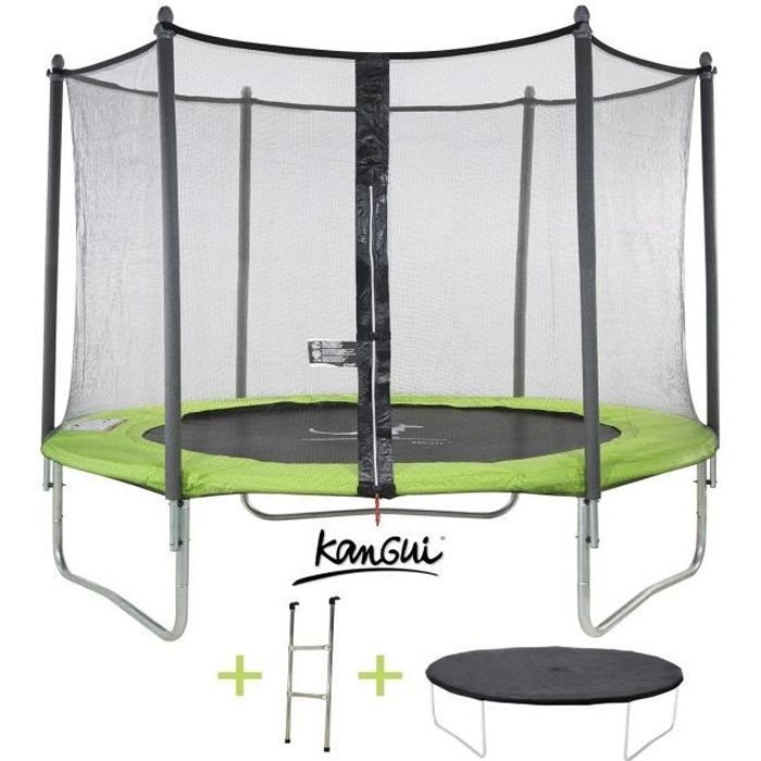 KANGUI Twin Trampoline Ø 305cm - Green - with net, ladder, and protective cover