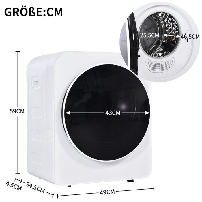 Secadora de roupa portátil - LANGTU - Modelo compacto - 3 kg - Montagem na parede - Bomba de calor