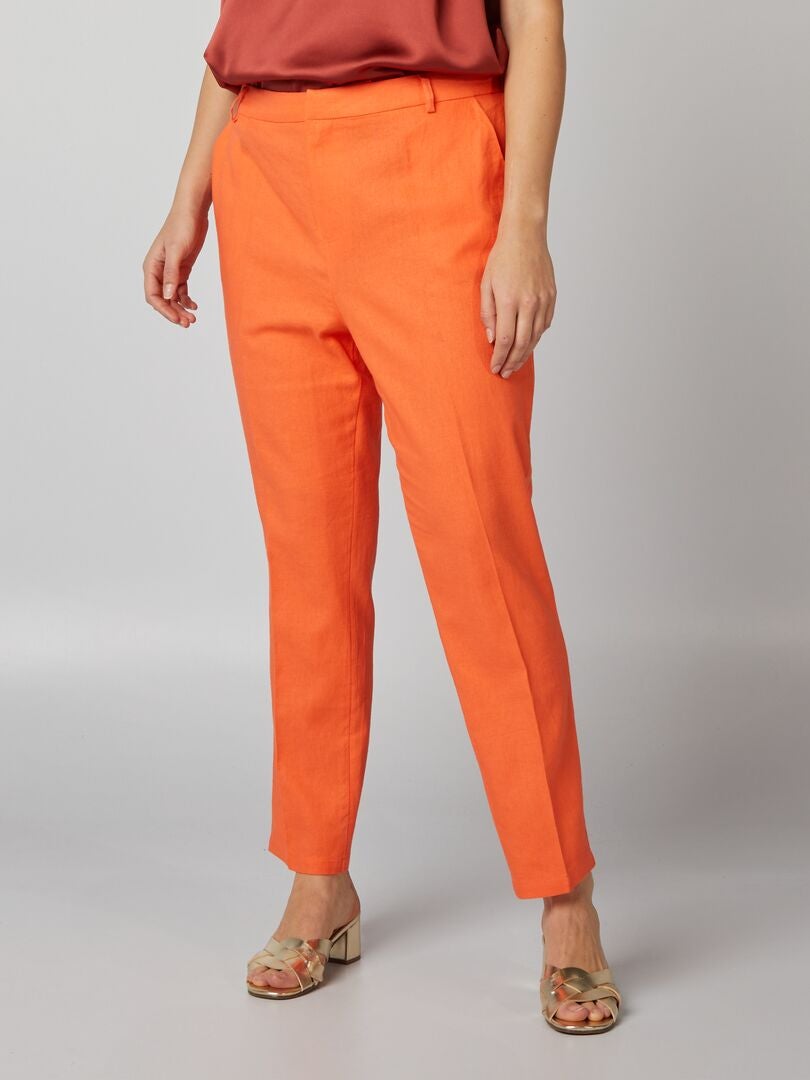 Pantalones ajustados de lino - NARANJA