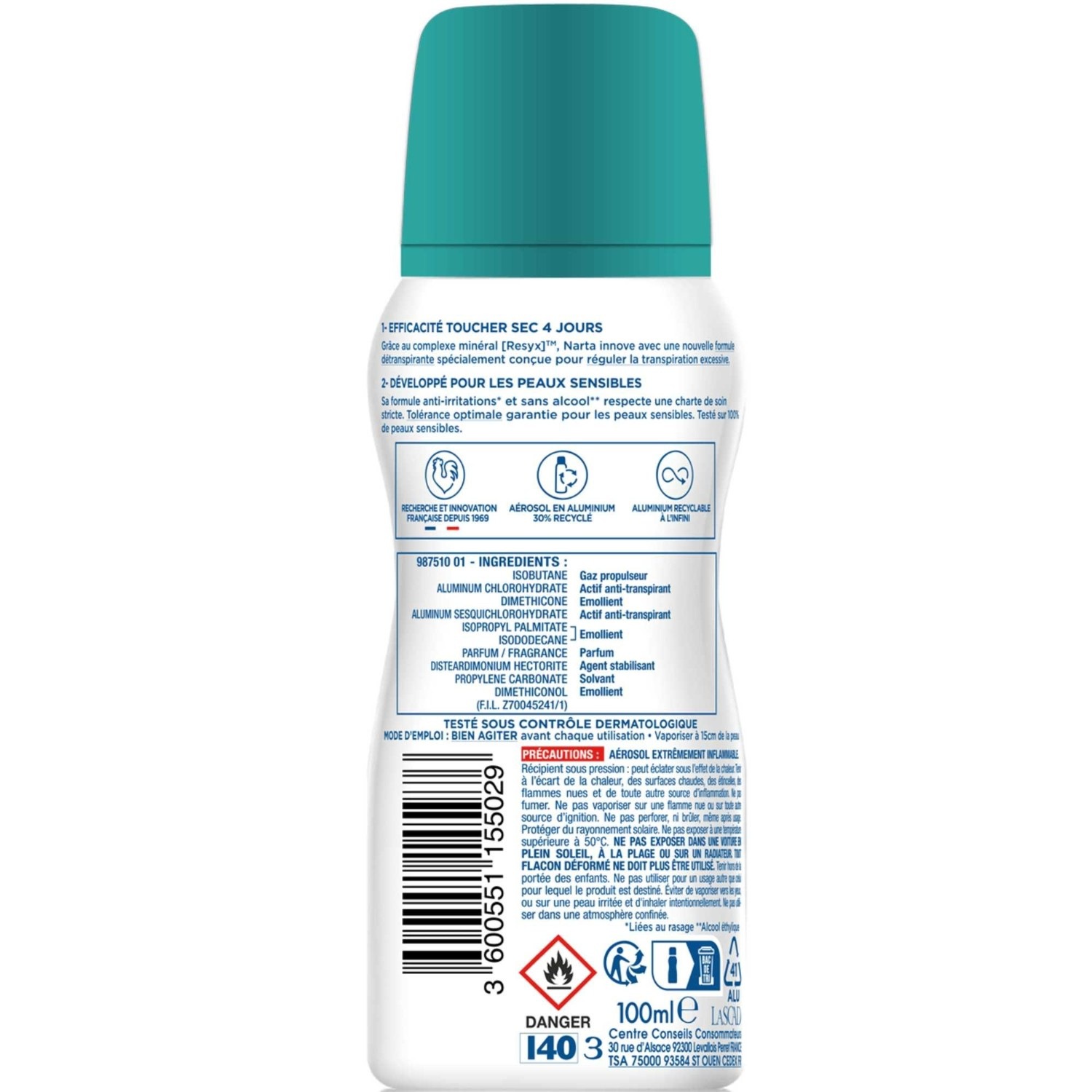 Narta Resixyl Détranspirant femme toucher sec 4 jours