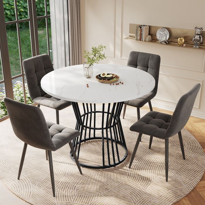 Table de Cuisine - Marbre Moderne - Pied Métal - Diamètre 100cm - Noir