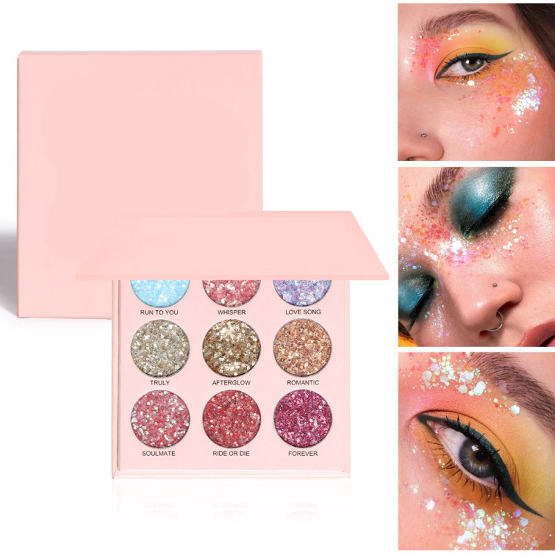 Paleta de Sombras Glitter com 9 Cores, Brilho Sereia, Lantejoulas, Gel Cremoso, Pigmento para Olhos, À Prova D'Água, Maquiagem para os Olhos.