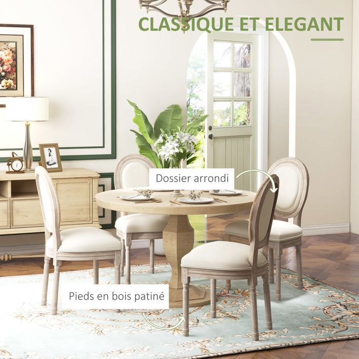 Ensemble de chaises de salle à manger - HOMCOM - Bois de caoutchouc - 49x56x96cm - Beige