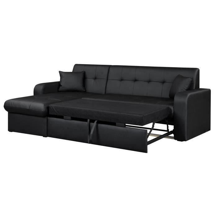 Reversible 3-seater corner sofa bed - Black faux leather - Contemporary - W 235 x D 85-153 cm - ROMAN