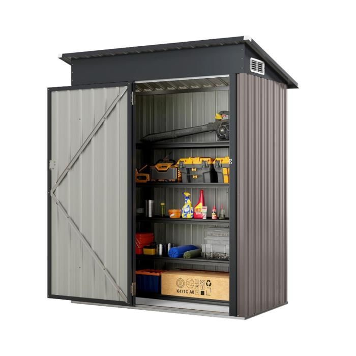 Caseta de jardín metálica LIFEZEAL de 1,05 m² - Acero galvanizado - 2,5 m³ - Puerta con pestillo - 2 pares de guantes - Gris claro