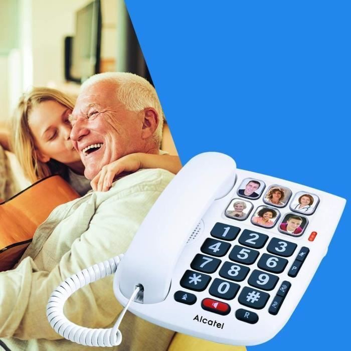 Teléfono fijo Alcatel TMax 10 para personas mayores - 6 memorias de marcación rápida con foto - Función manos libres - Blanco