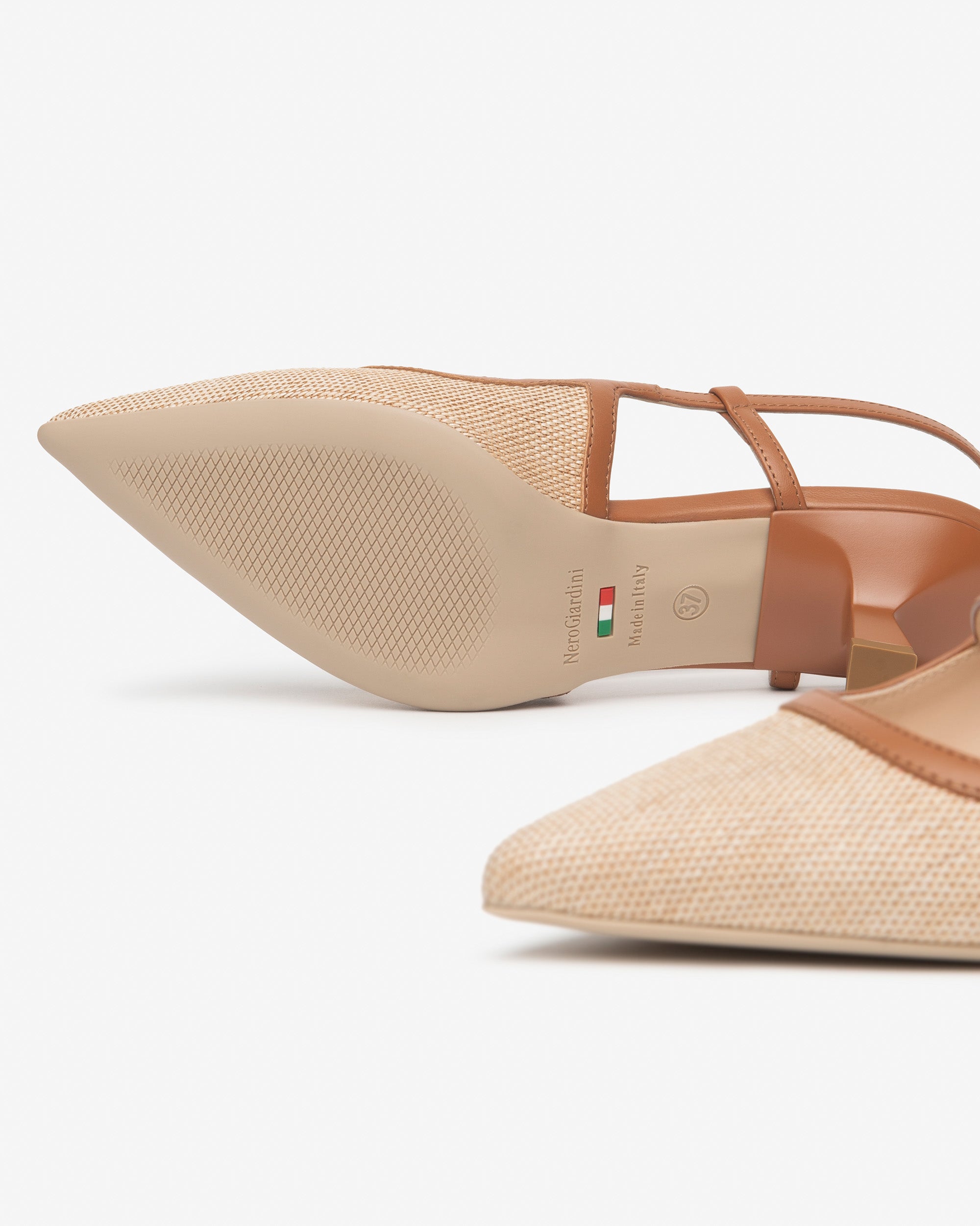 Damen-Slingback aus Leder und Stoff