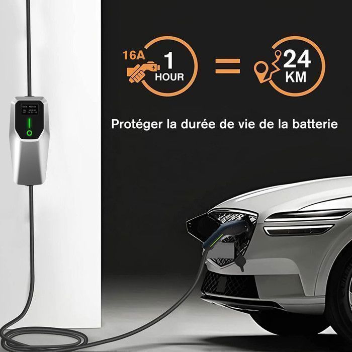 Caricabatterie portatile Junsun per veicoli elettrici con spina Schuko, cavo da 4 m, caricabatterie per veicoli elettrici di tipo 2 da 3,5 kW (6/8/10/13/16 A), colore argento.