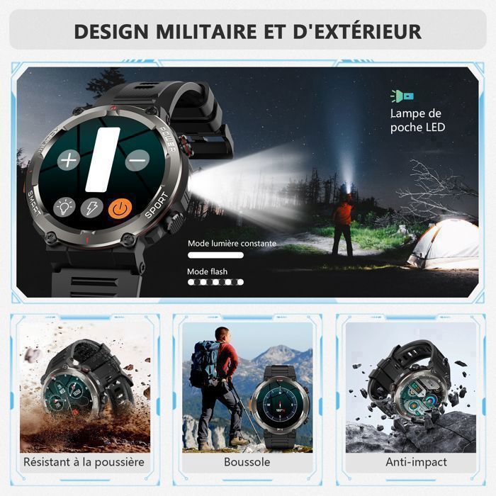 Blackview Smartwatch for Men, 960mAh Battery/LED Light, 1.45