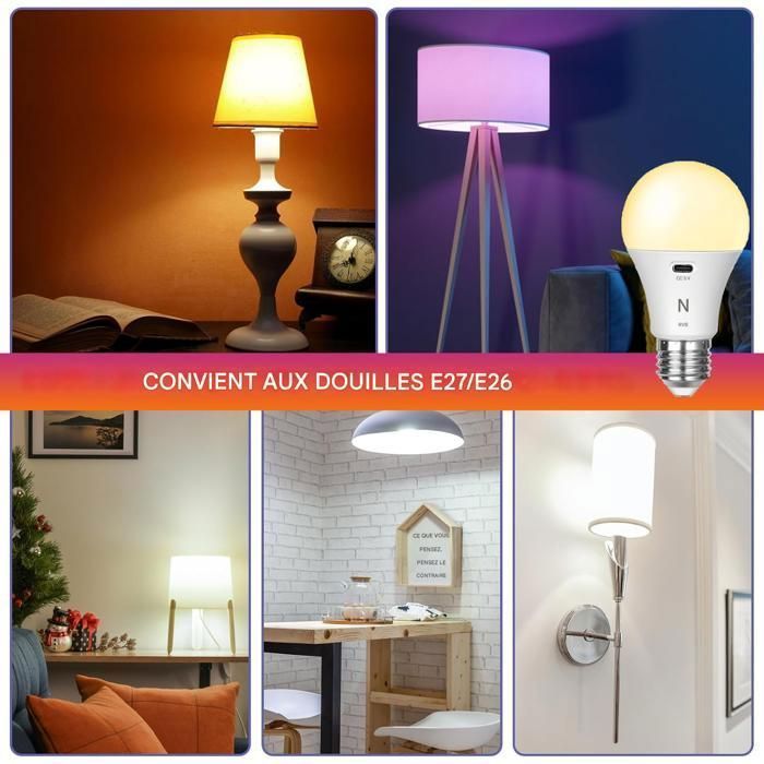 USB C Batterie Ampoule Rechargeable Avec Télécommande -E27 Ampoule Intelligente RGB -3 Températures de Couleur - 2000mAh -5W - 2Pcs