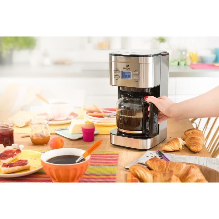 Cafetera de filtro SENYA con jarra de vidrio de 12 tazas - Cafetera familiar
