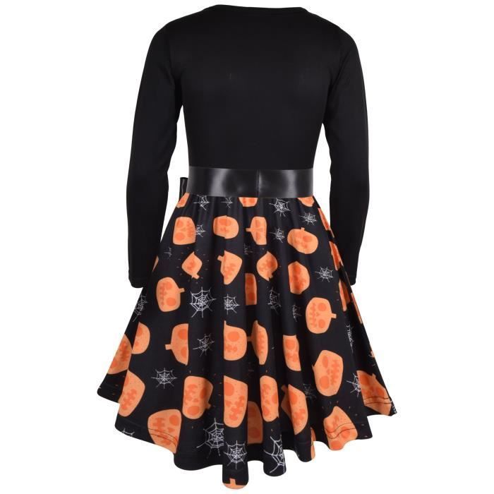 Mädchen-Skaterkleid, schwarze Einsätze, Katzen- und Kürbismuster, weich und bequem, modisches Halloween-Partykleid, Alter 5-13 Jahre