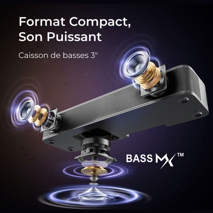 ULTIMEA Barre de Son 2.1ch Tout-en-Un pour TV, Caisson de Basses Intégré, Contrôle via App, 120W, Bluetooth 5.4, Poseidon M20