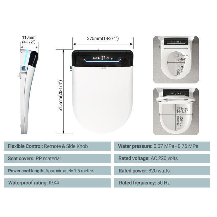 MEJE 001U - Japanese electronic toilet seat - with integrated bidet and remote control - hot air dryer - heated seat (220V)