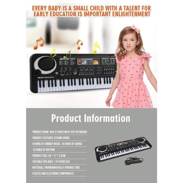 Órgano electrónico portátil para niños con 61 teclas y micrófono, teclado de juguete de simulación de piano [403]