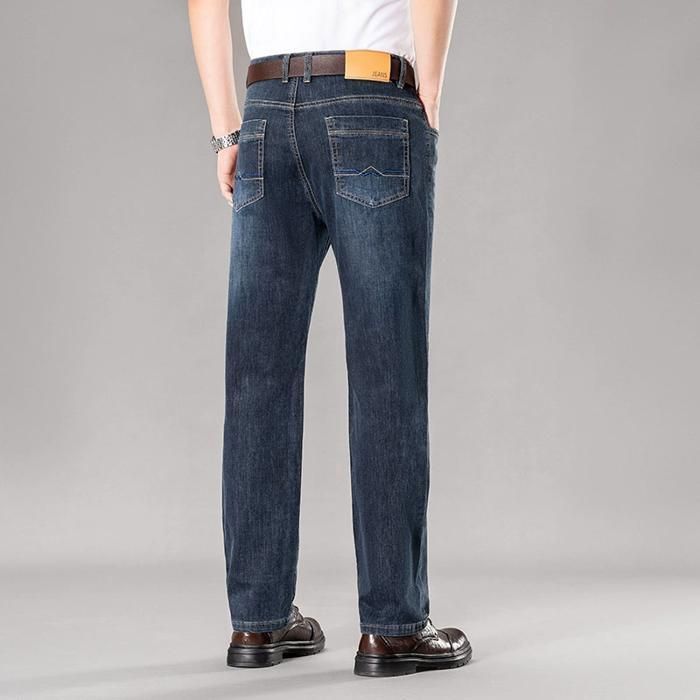 Men's Straight Leg Jeans for Autumn and Winter, Plus Size - FUNMOON - Blue - Men's