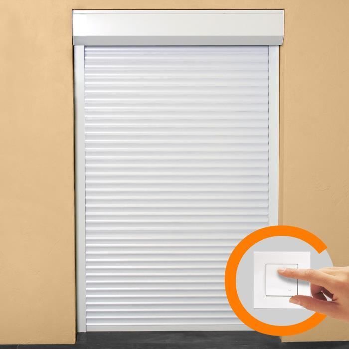 Volet roulant - Aluminium - H220 cm x L150 cm - Manœuvre électrique filaire - Coloris Blanc - Ajustable