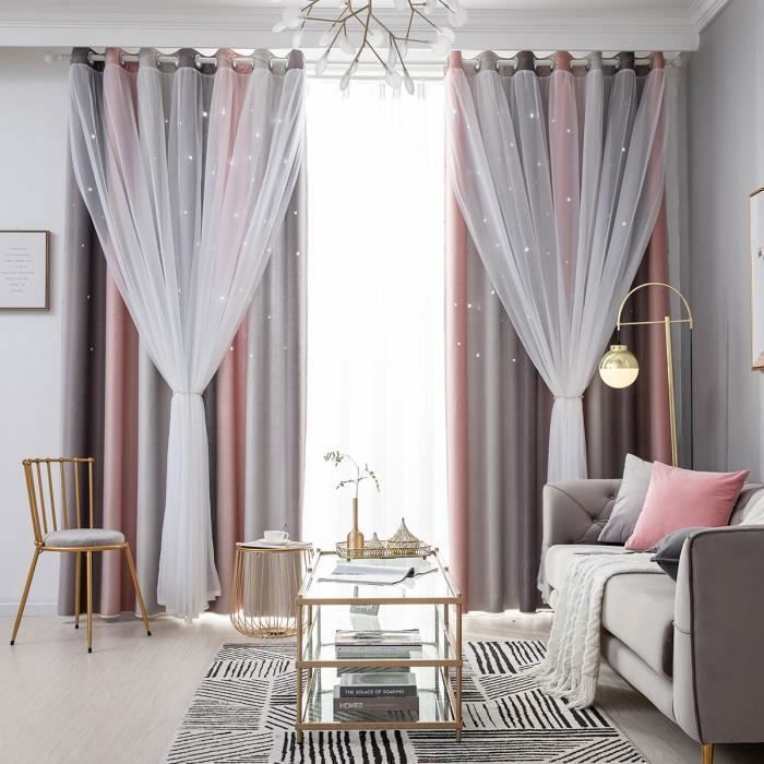Cortinas opacas - Degradado de estrellas huecas - 100x250cm - Gris - 1 panel - Para interiores