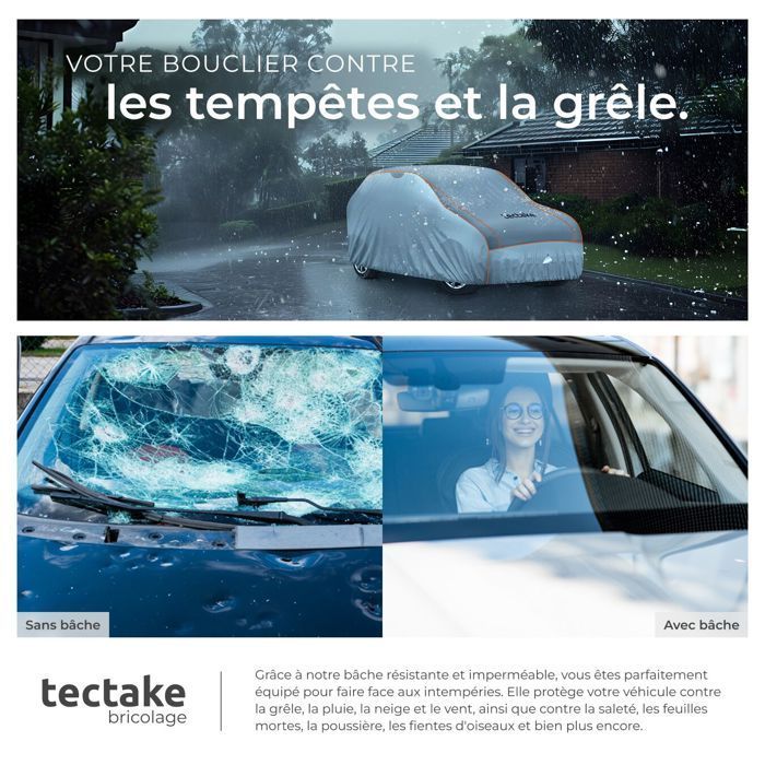 Funda para vehículo - TECTAKE - Funda impermeable y resistente al granizo con correa ajustable - Tamaño L 483x178x120cm