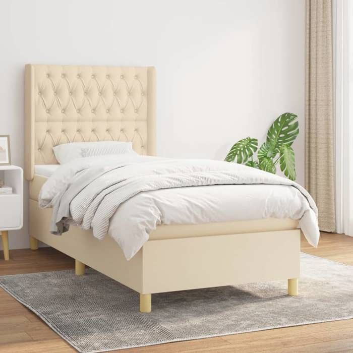 Estrado de ripas com colchão - Creme - 90x200 cm - Máximo relaxamento - Cabeceira incluída