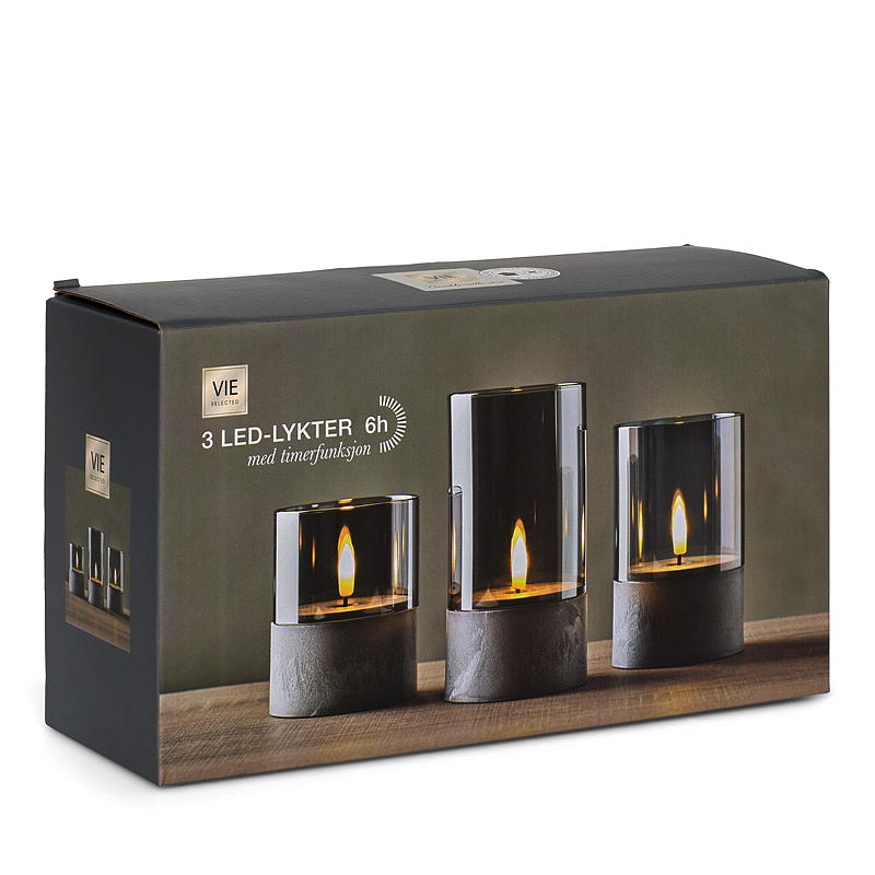 Vie Selected LED-lys 3 stk. med glatt glass Sementbase