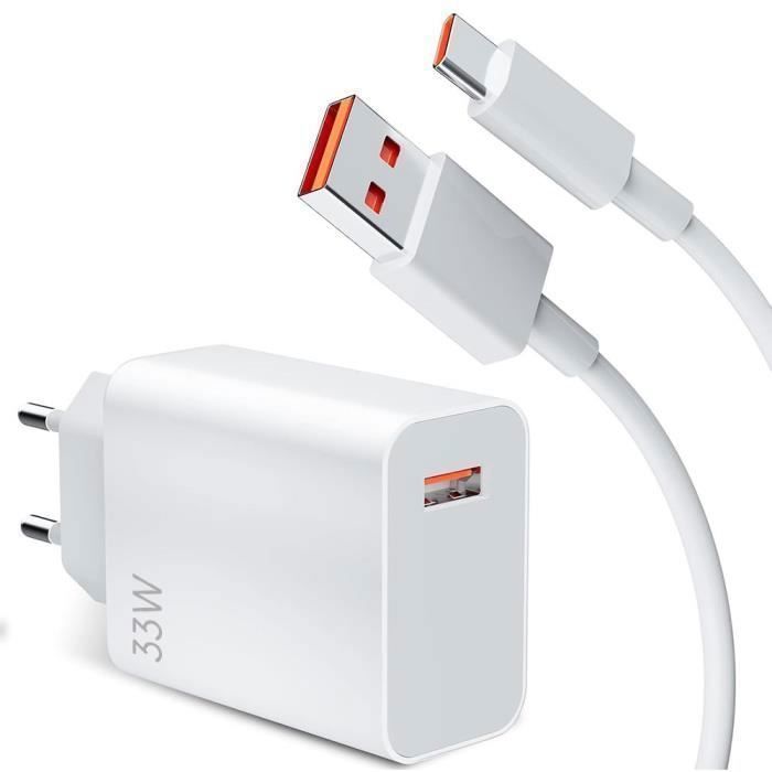 Cargador rápido de 33 W - EFCONNECTION - Cable USB-C de 1 metro y 6 A - Compatible con Xiaomi 15t/15tPro/15/14/14/13